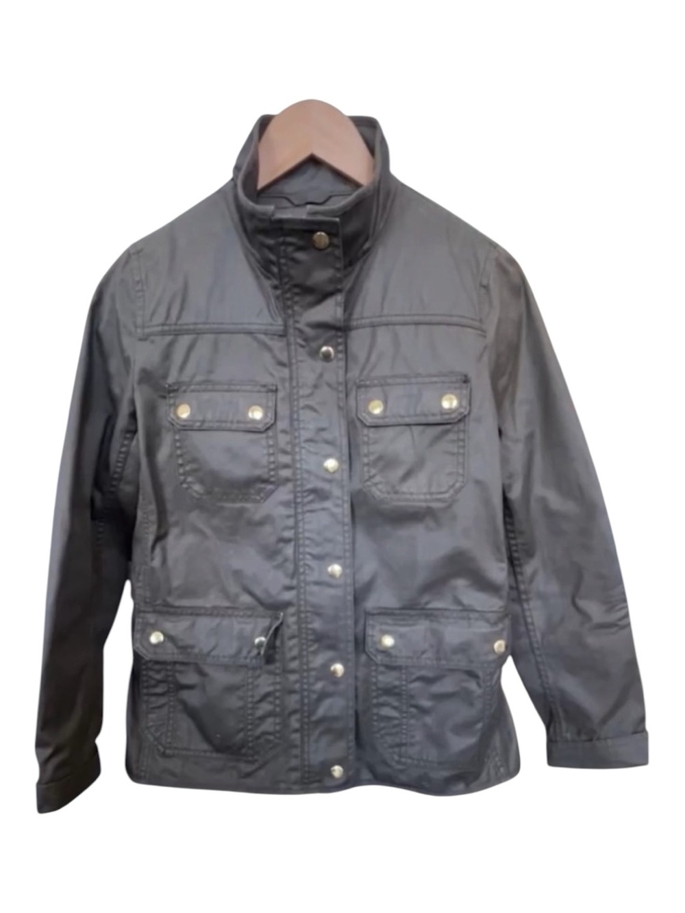 J.Crew Downtown Field Jacket Waxed Cotton Canvas Olive Green Size S